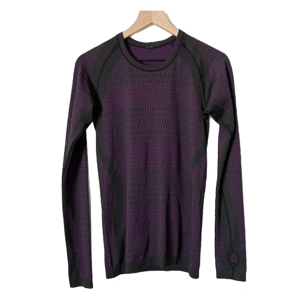 Lululemon About That Base Long Sleeve Shirt Black Violet Purple Size 6